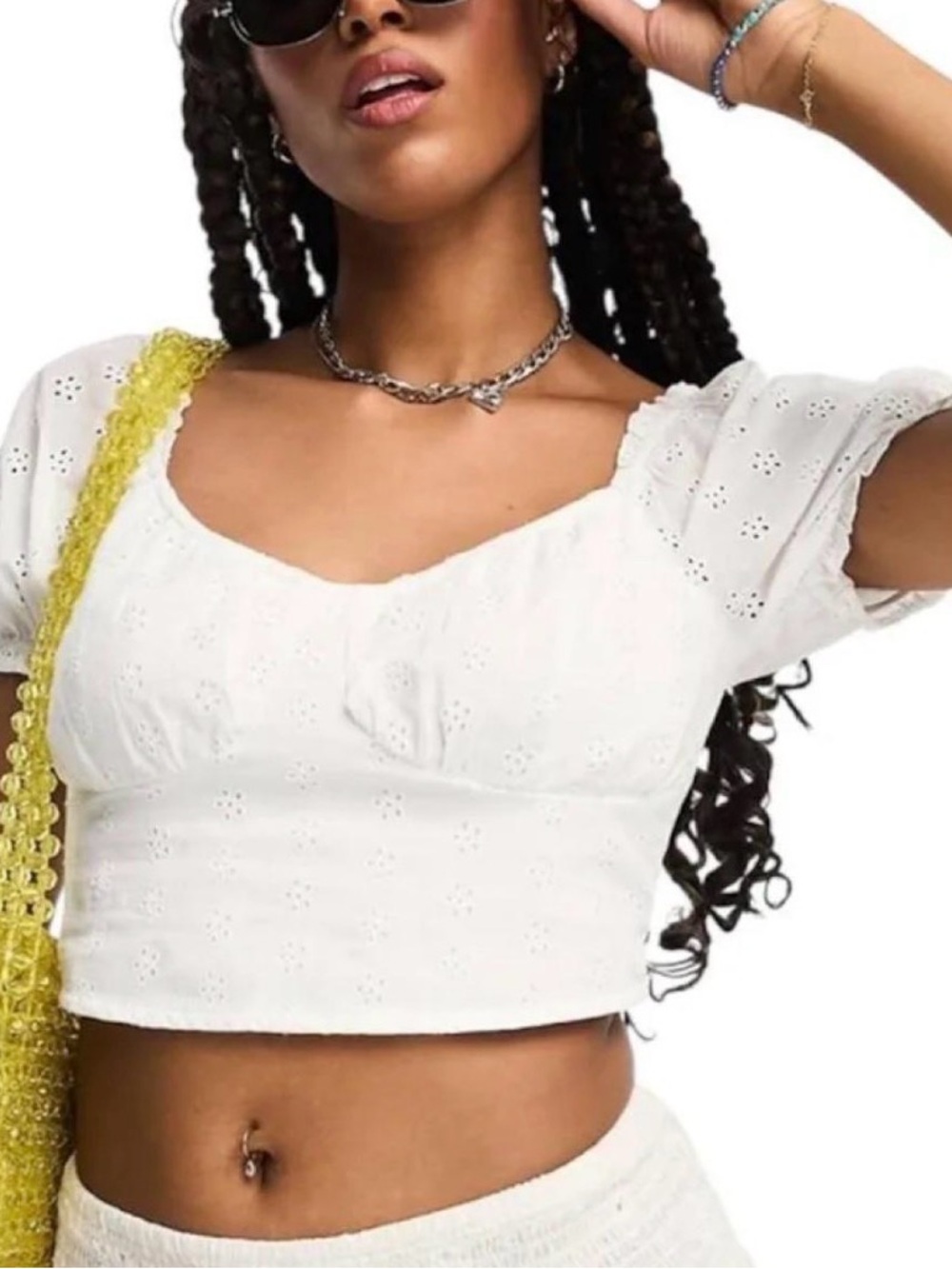 Hollister White Eyelet Sweetheart Crop Top - Women's Size M